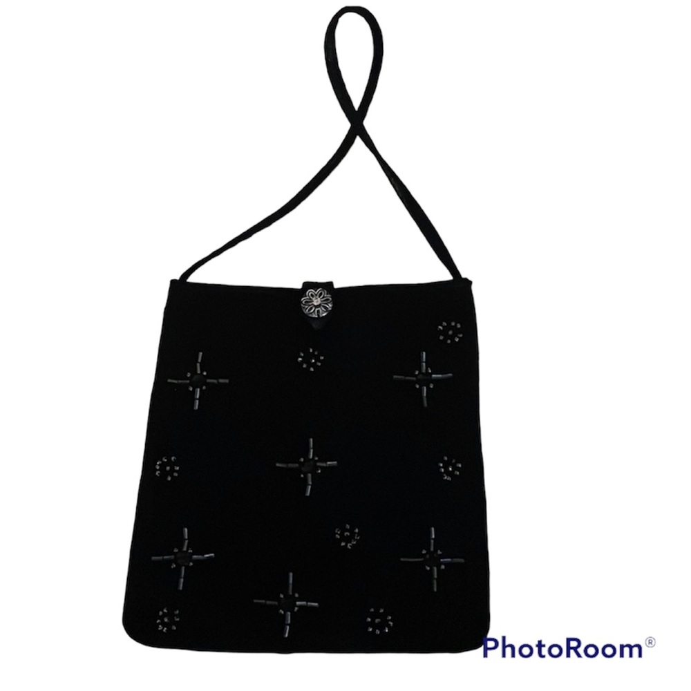 Old Navy Black Formal Evening Bag Mini Petite Purse Beaded Accent Front Button